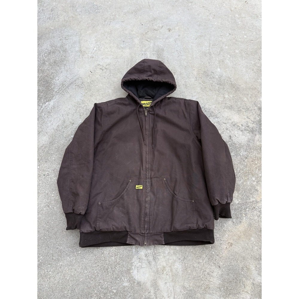 Brazos Work Force Jacket Mens 2XL Brown Hooded Full Zip Canvas Workwear